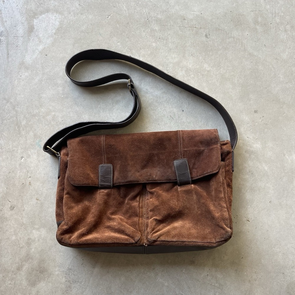 Brown Suede Crossbody‎ Bag Leather Wilson's Vintage Genuine Western Magnetic